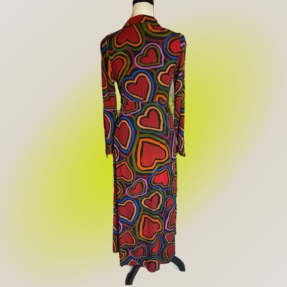 Farm Rio Rainbow Wild Hearts Maxi Dress Womens XS 0 2 Long Sleeve Red - Picture 10 of 16
